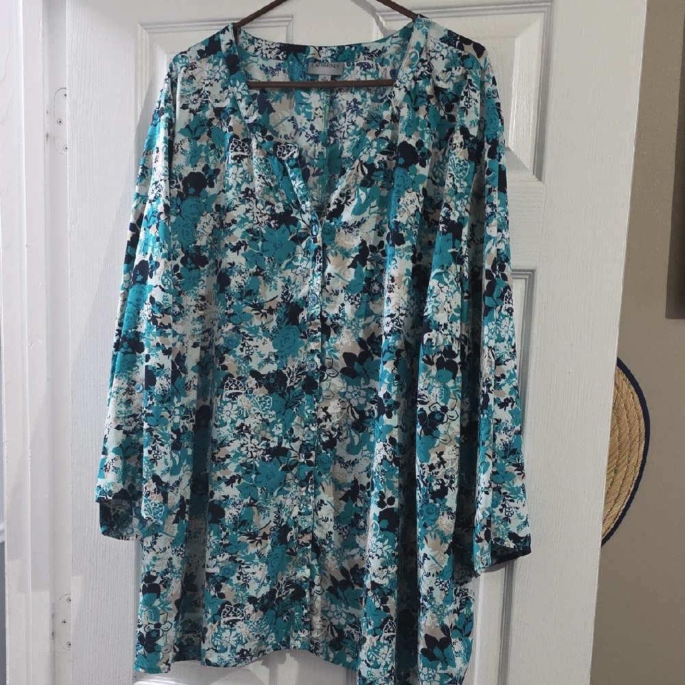 Catherines Floral Blouse in Blue and Black